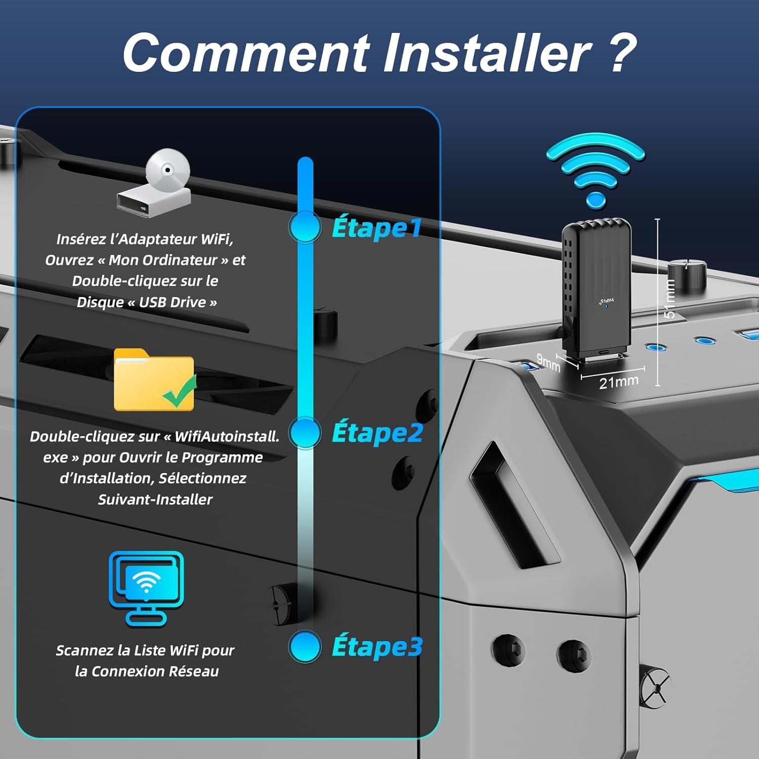 Thumbnail 6 de WONLINK Bluetooth 5.3 + clé WiFi 6 AX900 (USB) pour PC Windows 10/11