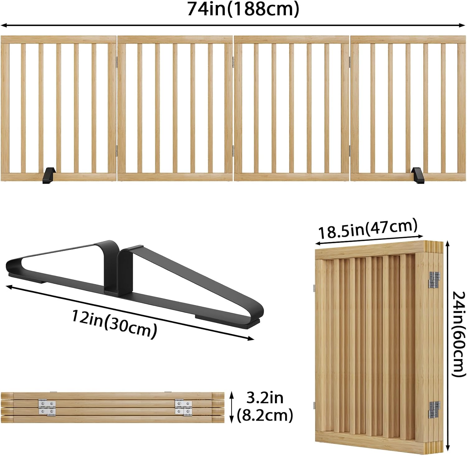 Thumbnail 6 de Morwdxef Natural Bamboo Freestanding Dog Gate (4 Panels) for Stairs and Doorways