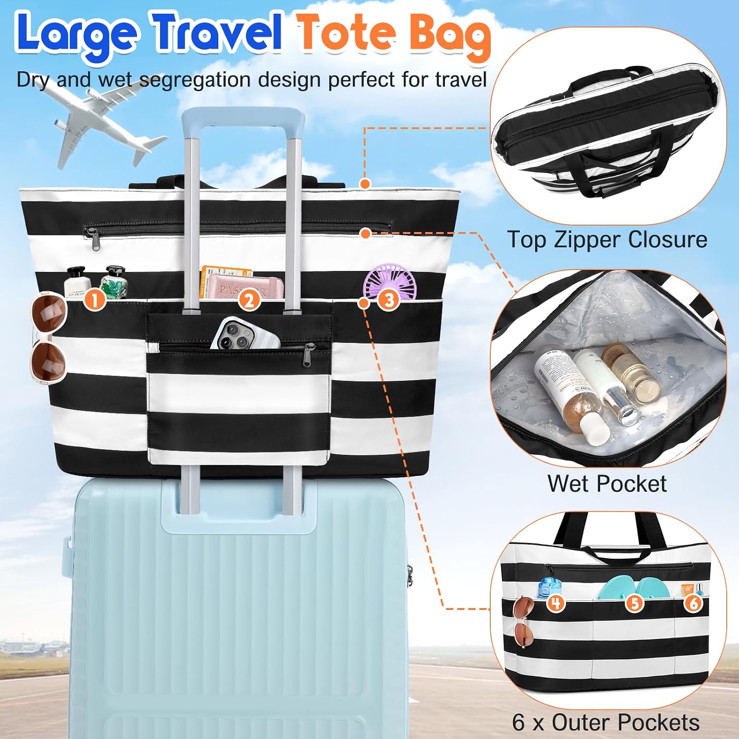 Detalle de BTNEEU Borsa Mare Donna XXL 50L Impermeabile: Tote Mare grande con 14 tasche, resistente e pieghevole