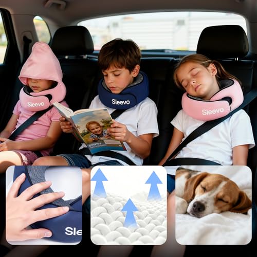 Detalle de Sleevo Nackenkissen Flugzeug Kinder mit Kapuze & Memory Foam – Blau, ab 6 Jahren