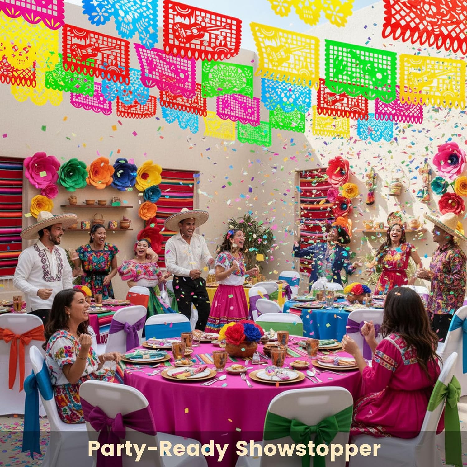Detalle 2 de FUTUREPLUSX FuturePlusX Mexican Papel Picado Banner, 18 ft Plastic Garland