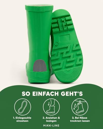 Detalle de Mikk-line Gummistiefel Kinder 21, Poison Green – Unisex, wasserdicht, rutschfest