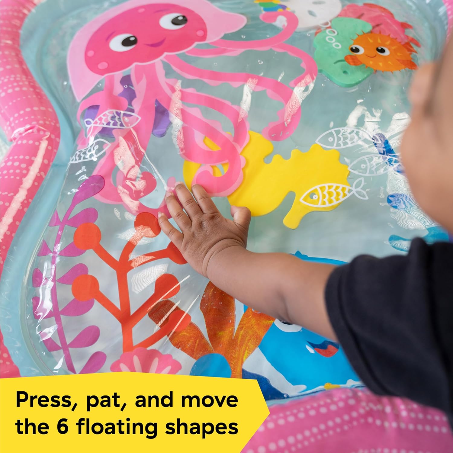 Detalle 2 de Baby Einstein Tapis d'eau Ocean Explorers Jiggling Janet – Tapis d’éveil 6 créatures marines, 0–36 mois, rose
