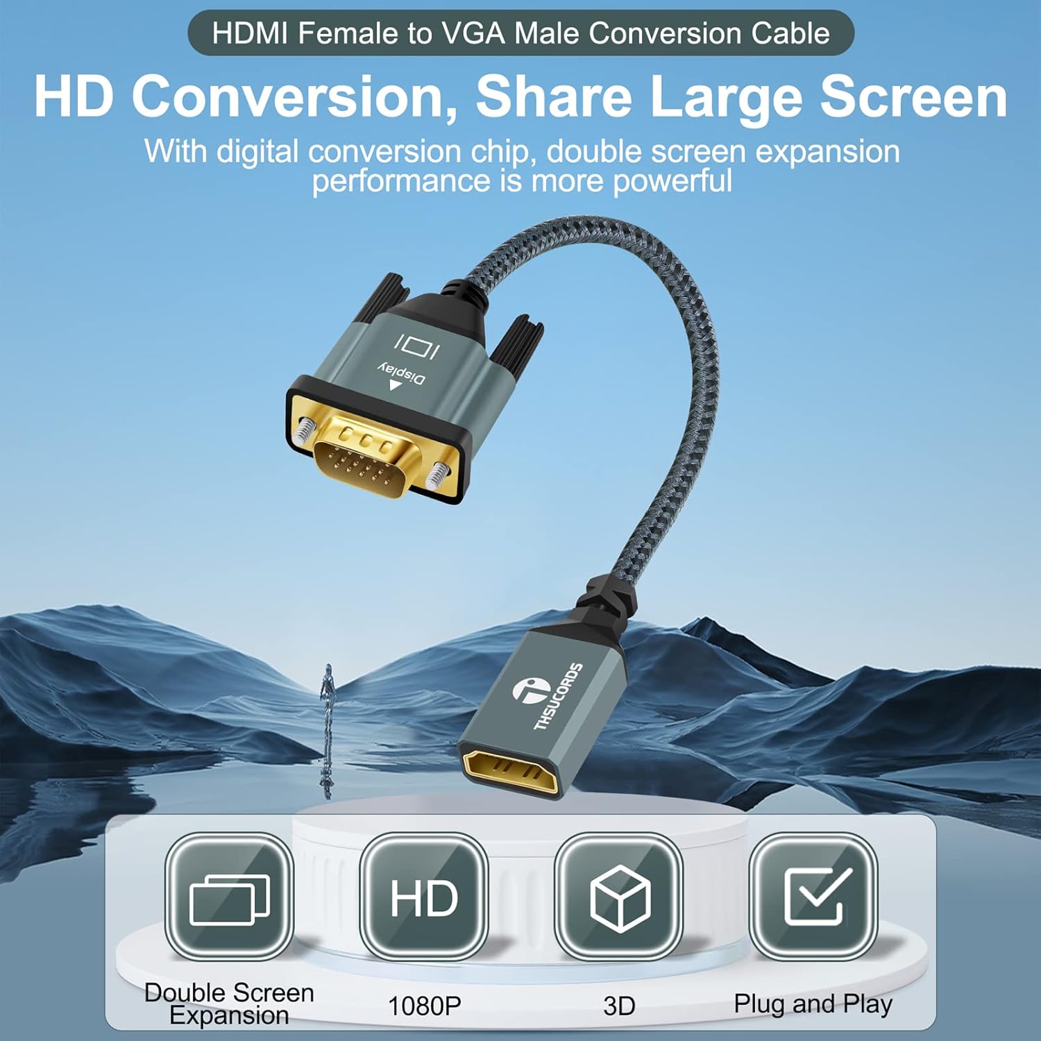Detalle de Thsucords HDMI to VGA Adapter Cable 1M — USB-C to monitor bridge with nylon braided build