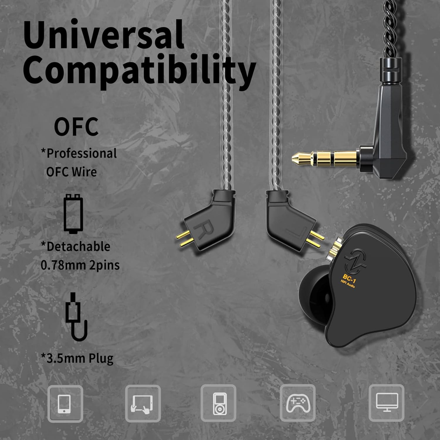 Detalle de Yinyoo CCZ Melody: Hybrid 1BA + 1DD In-Ear Monitors with 4N OFC Cable