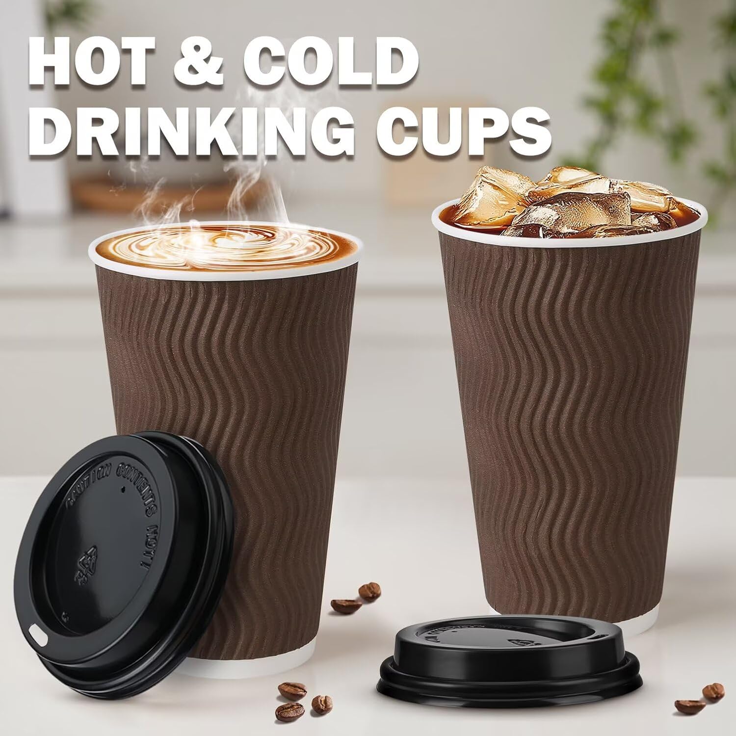 Thumbnail 6 de Huifany 16 oz Coffee Cups with Lids (50 Pack) — Insulated, Leak-Resistant, Disposable