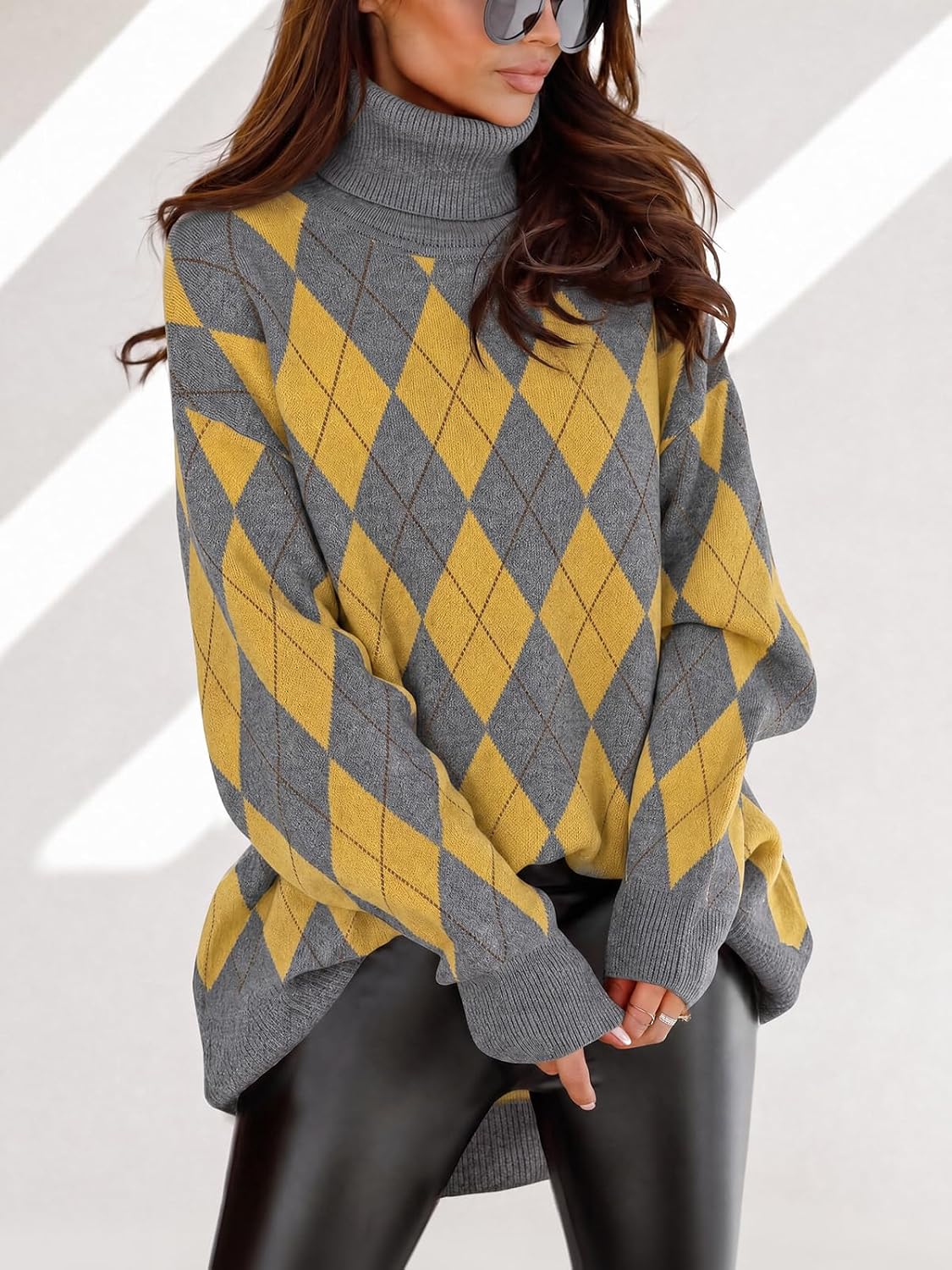 Detalle de imesrun Women's Oversized Turtleneck Sweater with Batwing Sleeves, Chunky Knit