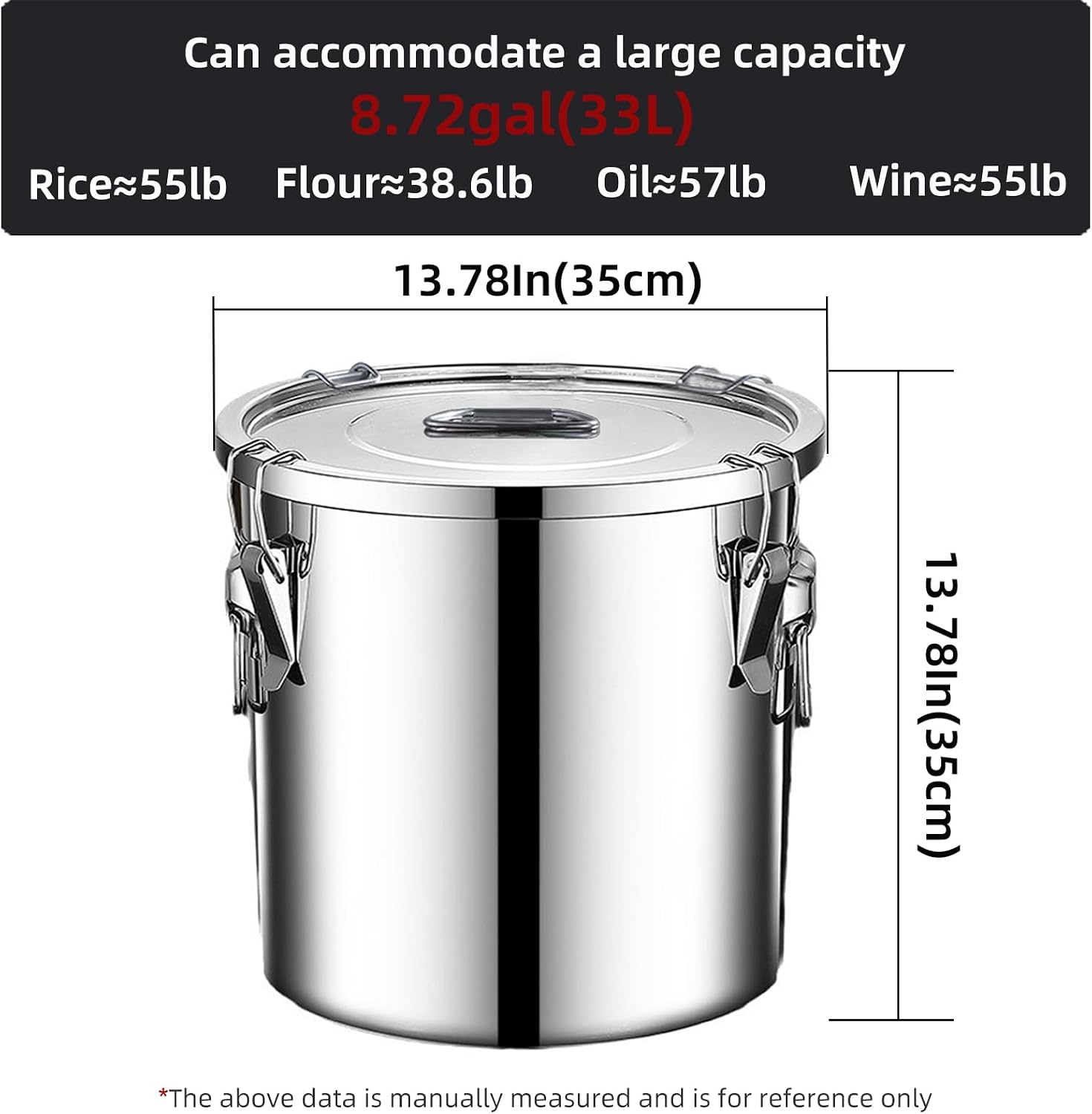 Detalle de Verdeho 304 Stainless Steel Airtight Food Storage Containers (33L) with Lock Clips