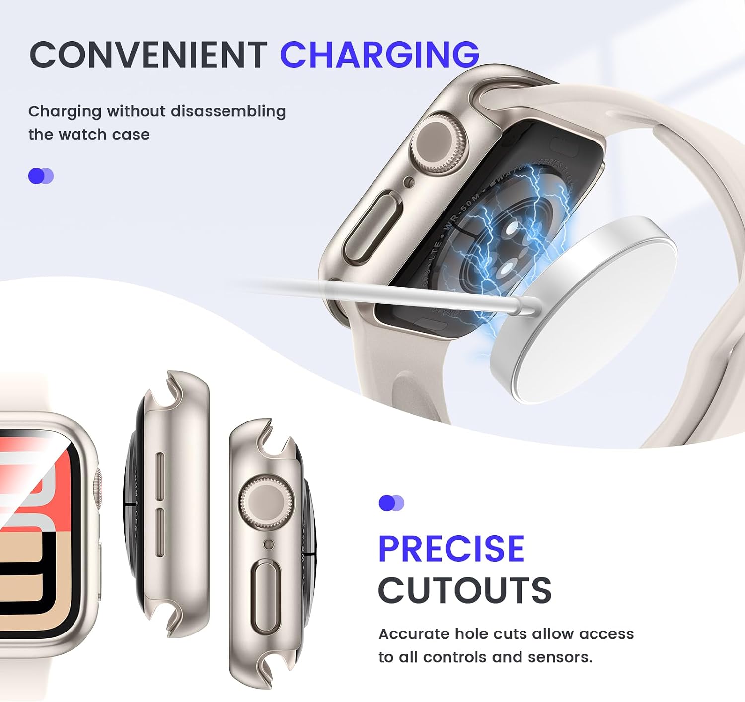 Detalle de Kamita Waterproof Case for Apple Watch 40mm SE/6/5/4 with Built-in Tempered Glass – Starlight