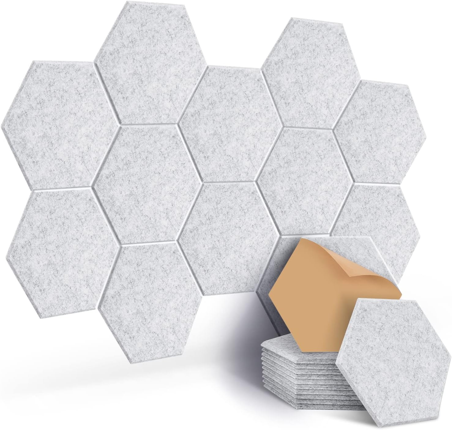 JAMELO Akustikpaneele selbstklebend sechseckig (12er-Set) aus Polyester – Schallabsorber für Wand, Decke & Tür, Grau