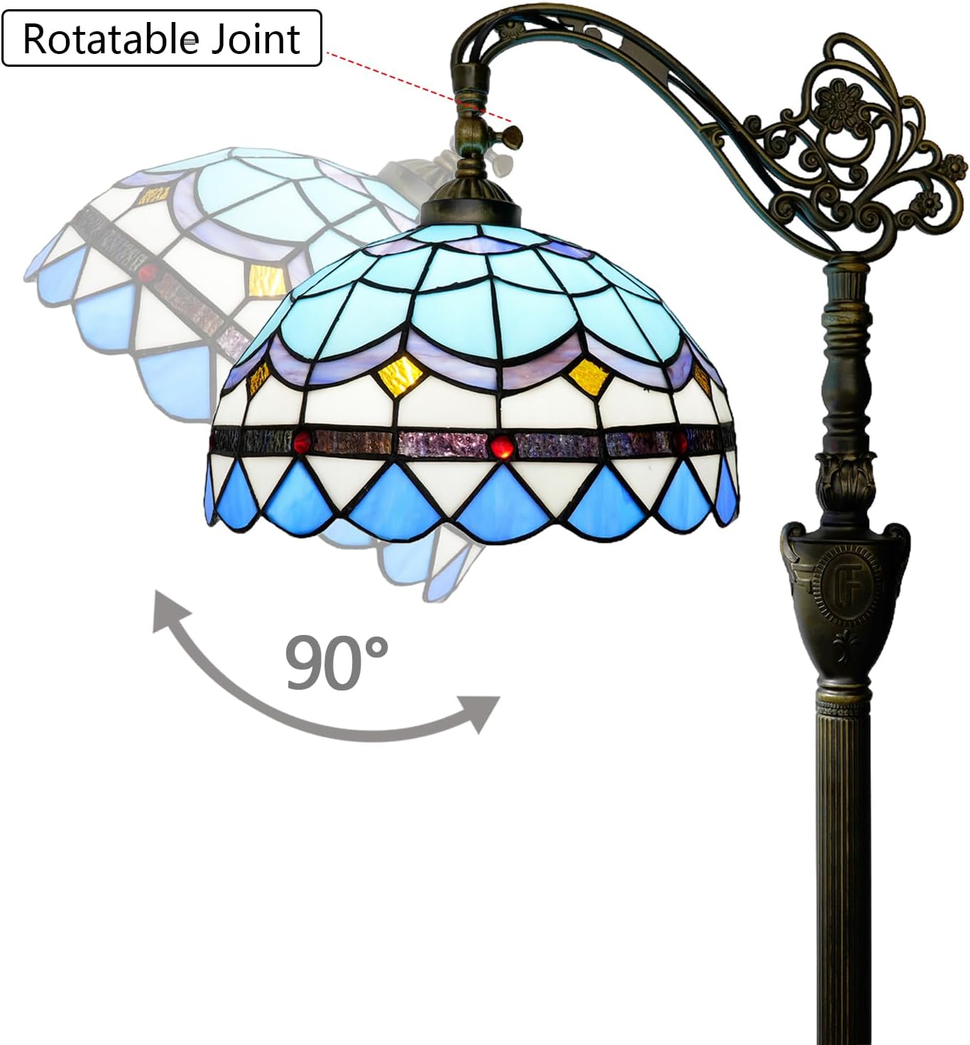 Thumbnail 5 de Tiffany Floor Lamp: Vintage Blue Stained Glass Lamp 12x12x63 in