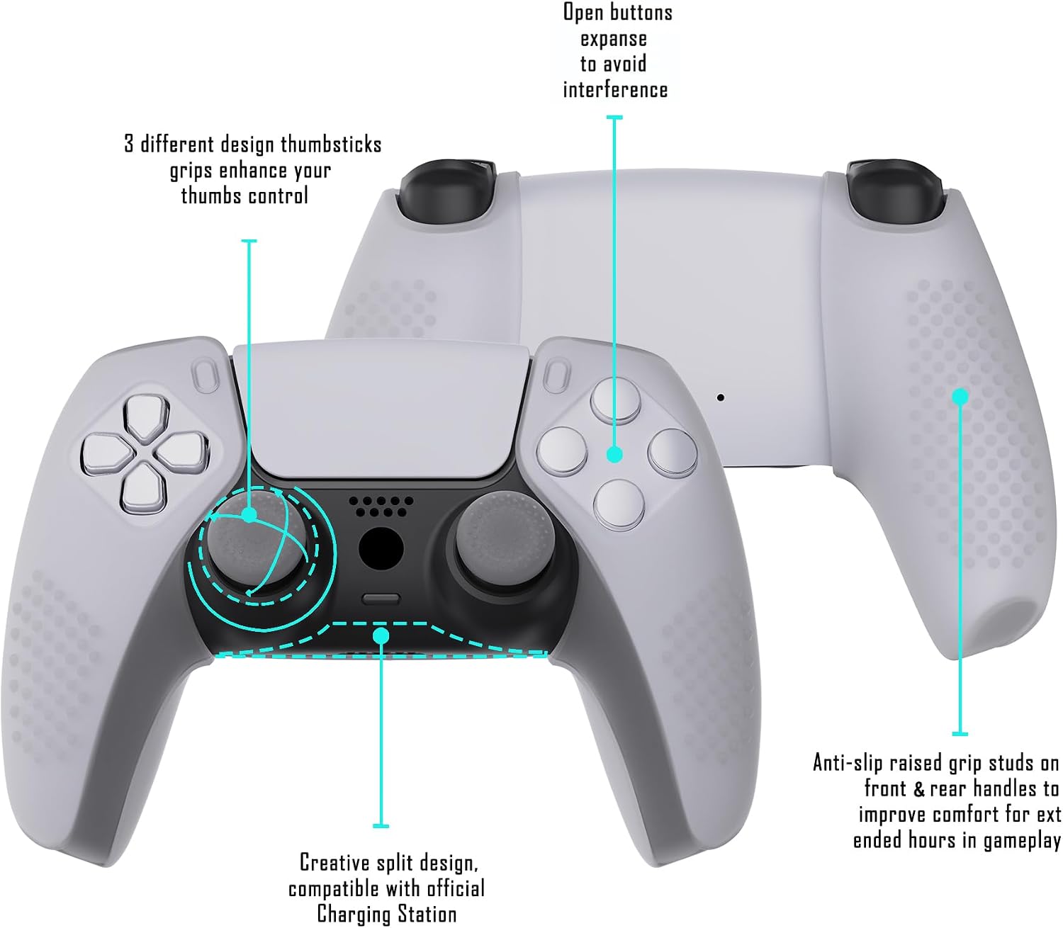 Thumbnail 4 de playvital 3D Studded Edition Clear White Ergonomic Soft Silicone Case Grips for ps5, Rubber Protector Skins with 6 Thumbstick Caps for ps5 Controller – Compatible with Charging Station
playvital 3D Studded Edition Clear White Ergonomic So…