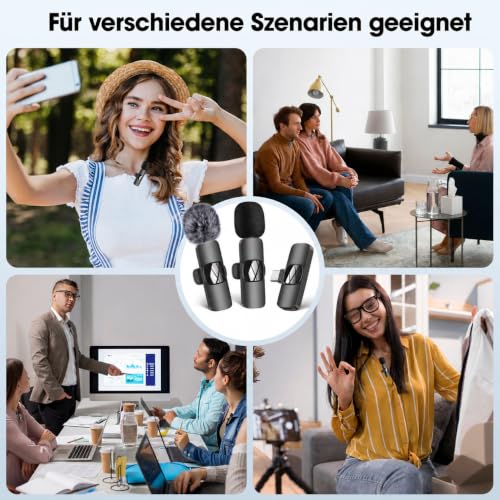 Detalle 2 de HMKCH kabelloses Lavaliermikrofon mit USB-C, Rauschunterdrückung und 3 Adaptern