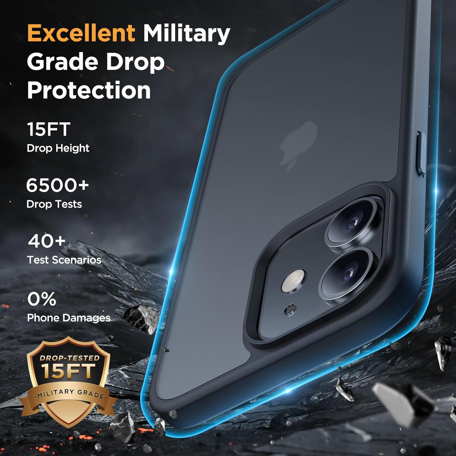 Thumbnail 2 de Miracase for iPhone 12/12 Pro Case with 2x Screen Protectors — Military-Grade Protection in Translucent Matte Black