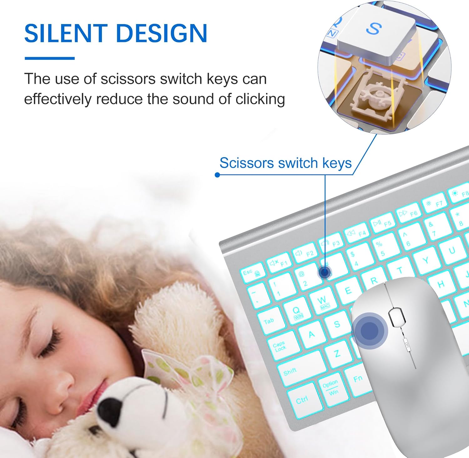 Thumbnail 1 de TopMate Ultra-Slim Wireless Keyboard and Mouse Combo (2.4G) with 7-Color Backlight and Silent Mouse