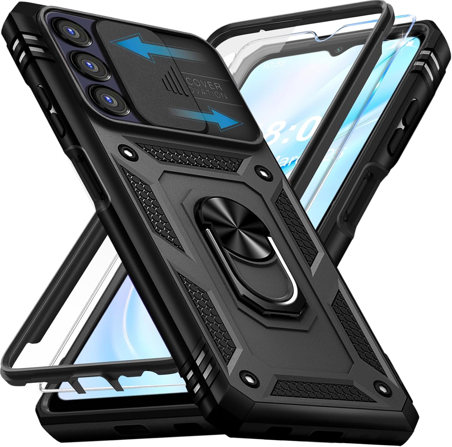 Detalle de Giyer Panzerhülle für Samsung Galaxy A16 5G inkl. Schutzfolie, Kameraschutz und 360° Metall-Ring-Ständer (Schwarz)
