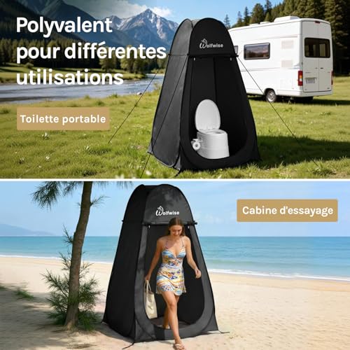Detalle de WolfWise Tente de Douche Pop Up Toilette Cabinet de Changement – Abri de Plein Air 190 cm × 100 cm x 190 cm, Noir