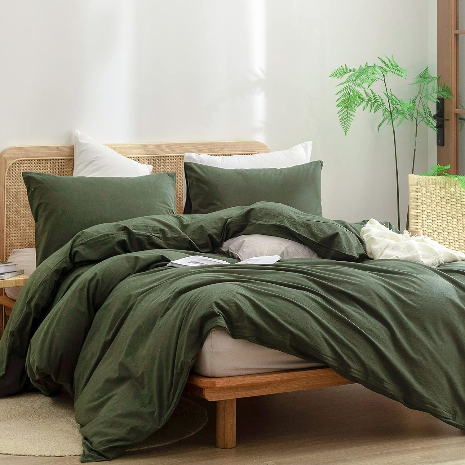Detalle 2 de BESTOUCH 100% cotton duvet cover set, olive green queen