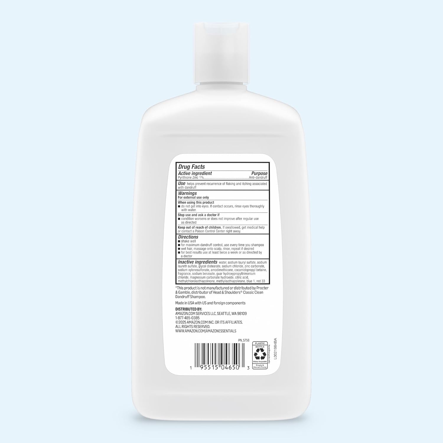 Detalle 2 de Amazon Basics Anti-Dandruff Shampoo for Itchy Scalp, Normal to Oily Hair (28.2 oz, 4-Pack)