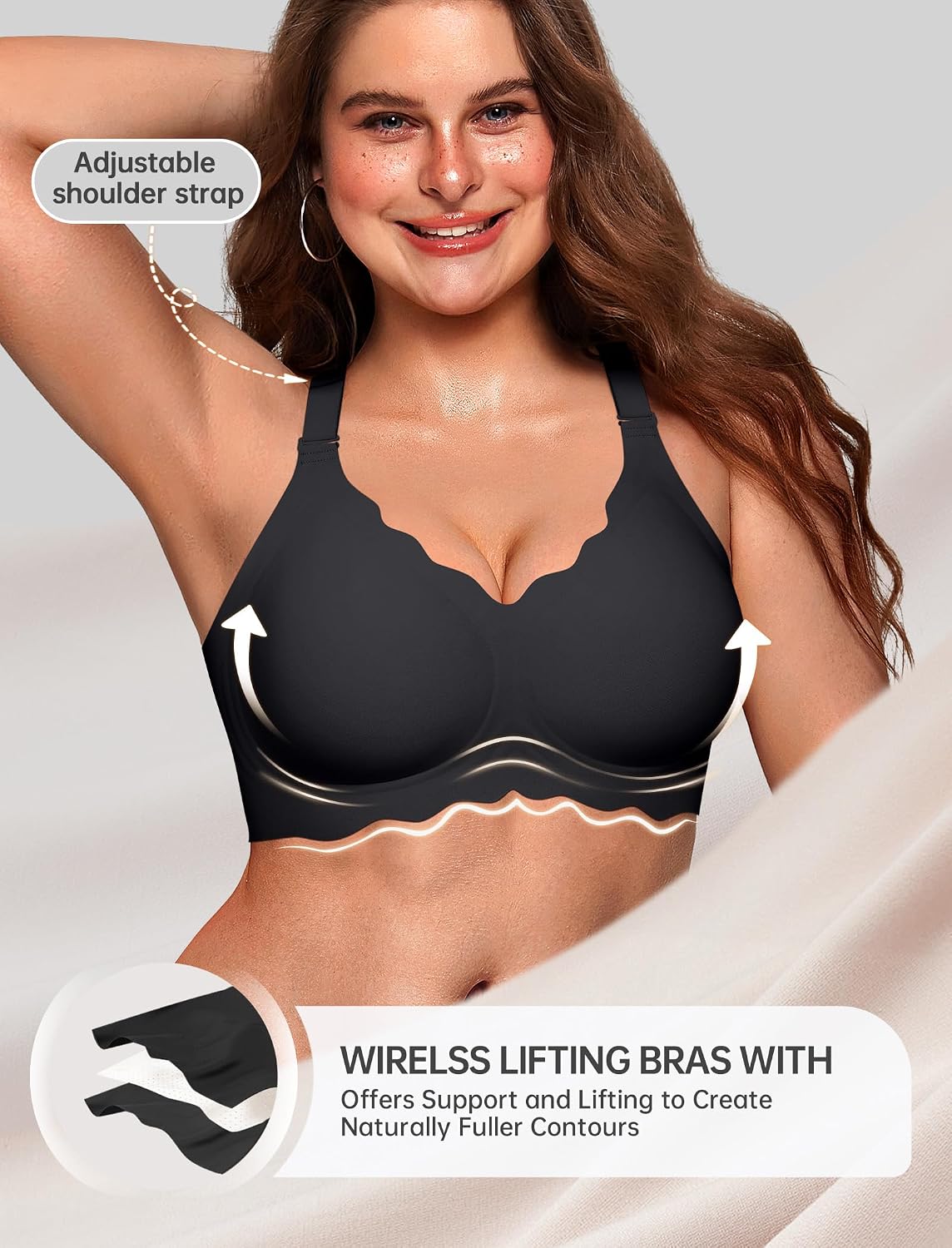 Detalle 2 de OEAK Women Jelly Bras No Underwire Scalloped Push Up Buttery Soft T-shirt Bra