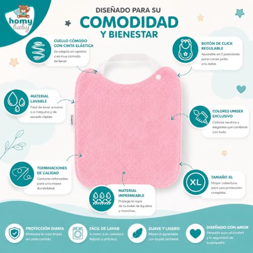 Thumbnail 8 de HOMYBABY Pack 5 Baberos Rizo Bebe: impermeables y absorbentes, 29×25 cm, reutilizables