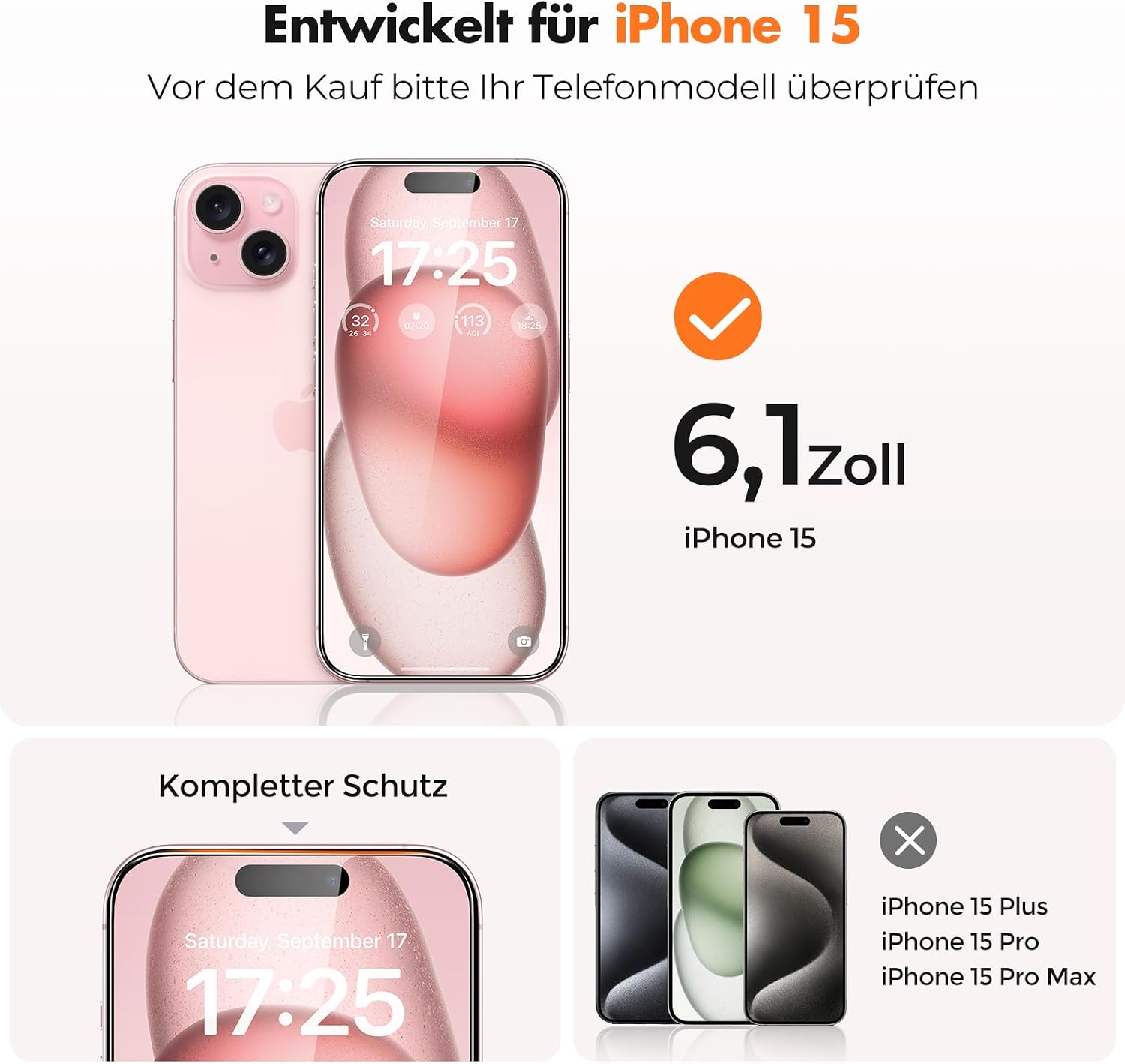 Thumbnail 1 de UNBREAKcable iPhone 15 Displayschutzfolie 3er Pack