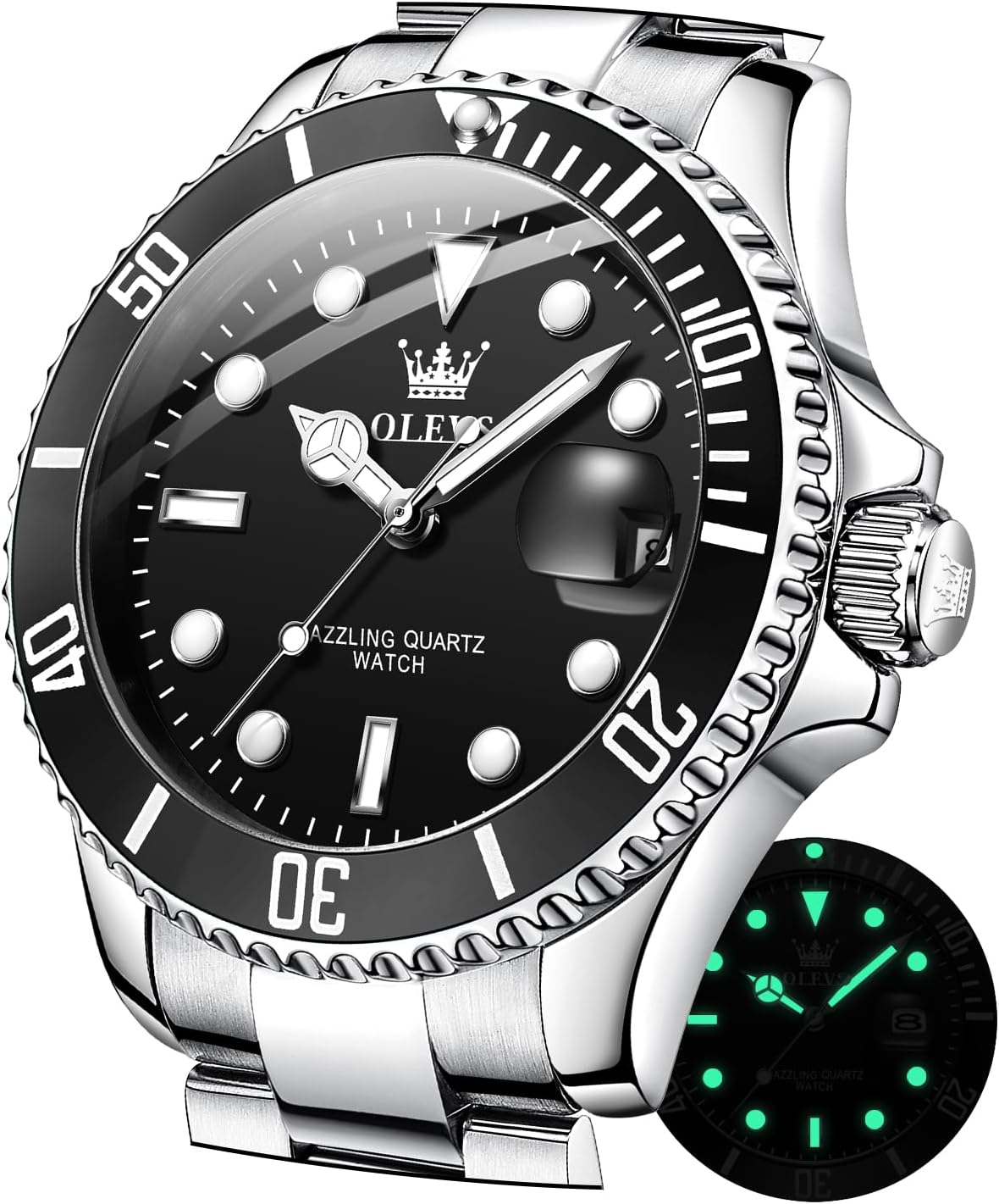 Detalle de OLEVS Herrenuhr klassisch, Datum, Edelstahl, grün/schwarz/blau – 41 mm, wasserdicht