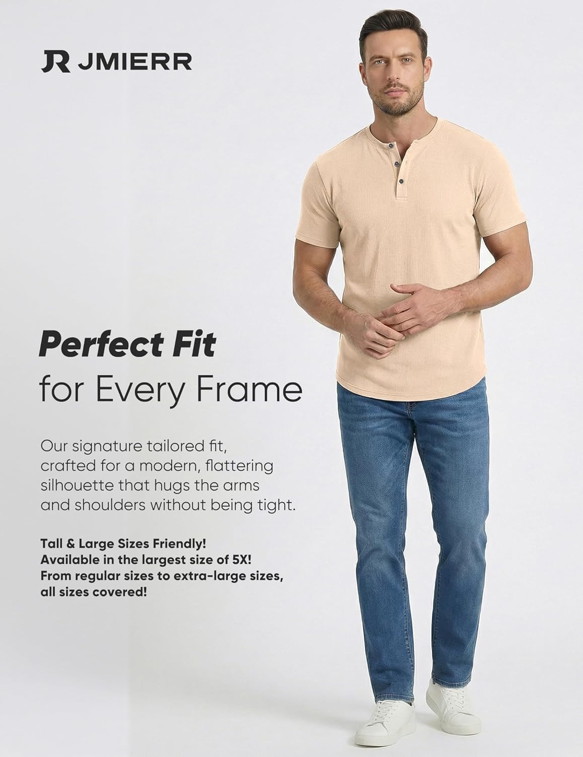 Thumbnail 5 de JMIERR Men's Muscle Slim Henley Shirts — Crewneck Longline Tee for Gym & Everyday