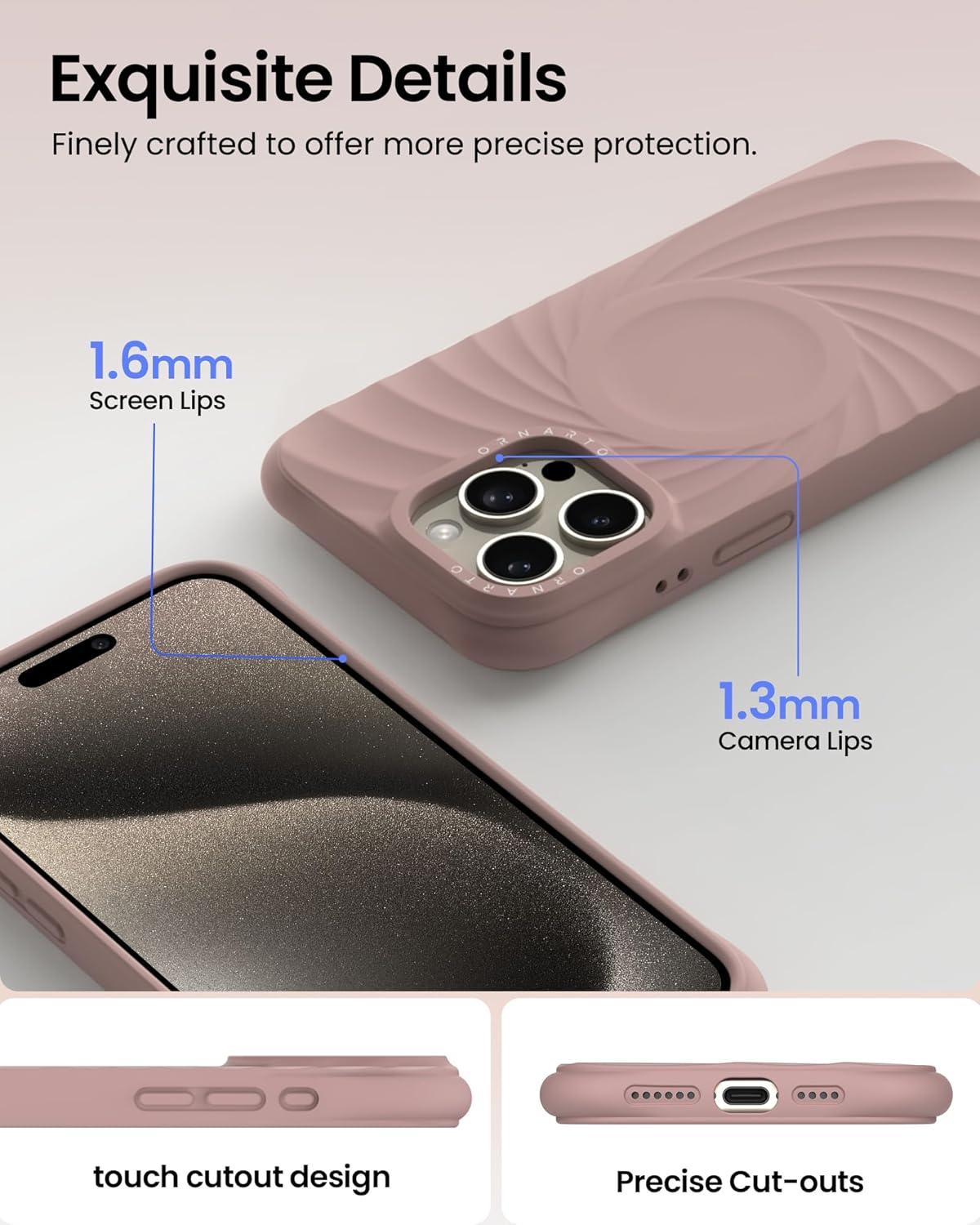 Detalle de ORNARTO Vortuxe for iPhone 15 Pro Max Case 6.7" – Military-Grade Protection with Textured Grip