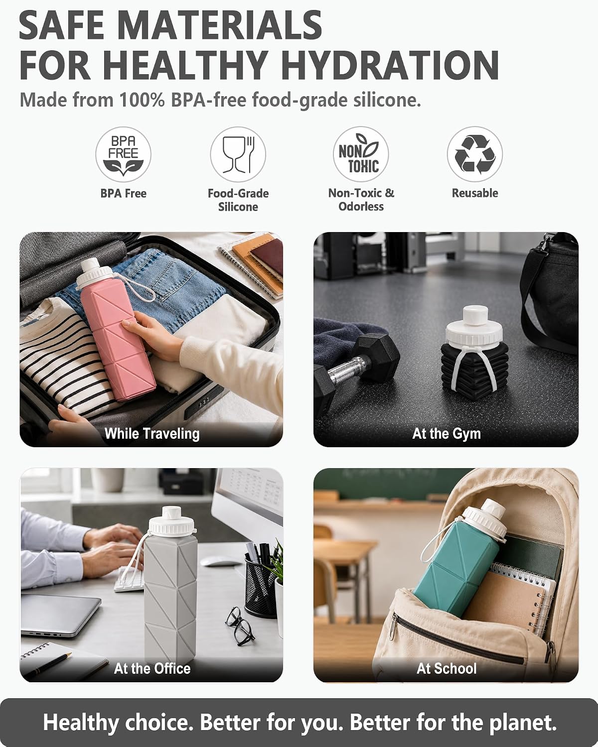 Detalle de BEAUTAIL CollapsibleBottle02 Silicone Water Bottle, 610 mL, Starlight
