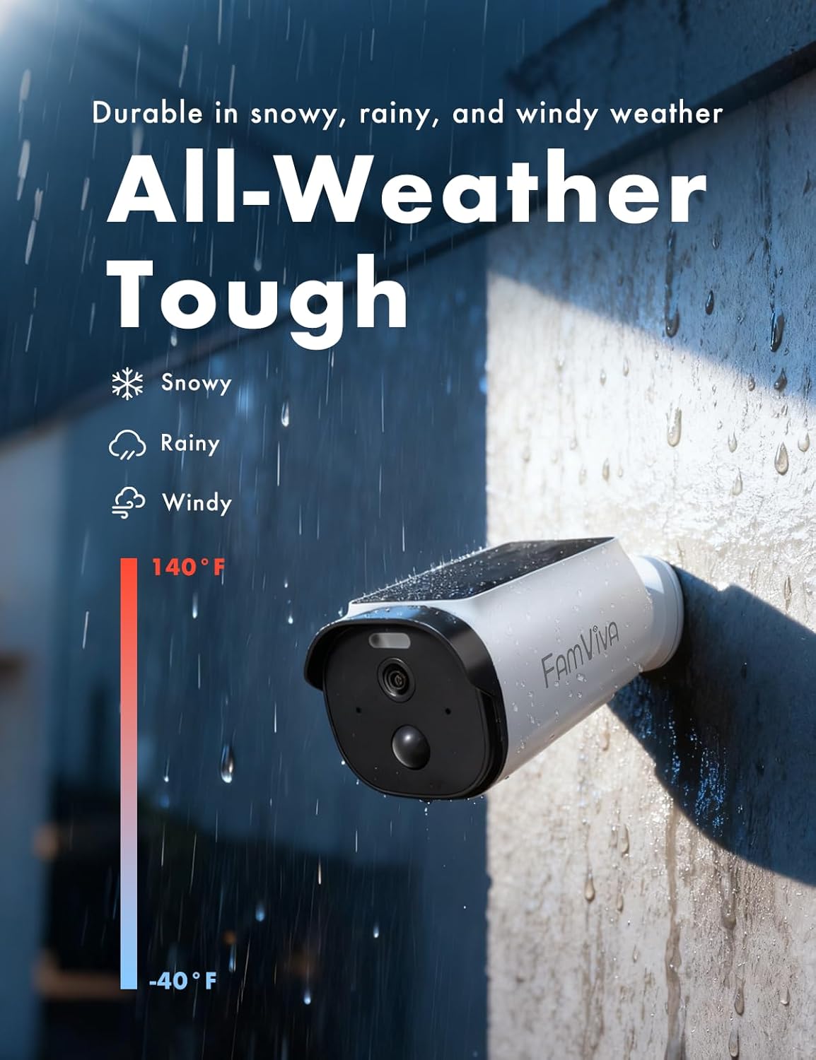 Thumbnail 2 de FAMVIVA Solar Security Cameras Wireless Outdoor: 2K/3MP, Integrated Solar Panel, AI Motion Detection