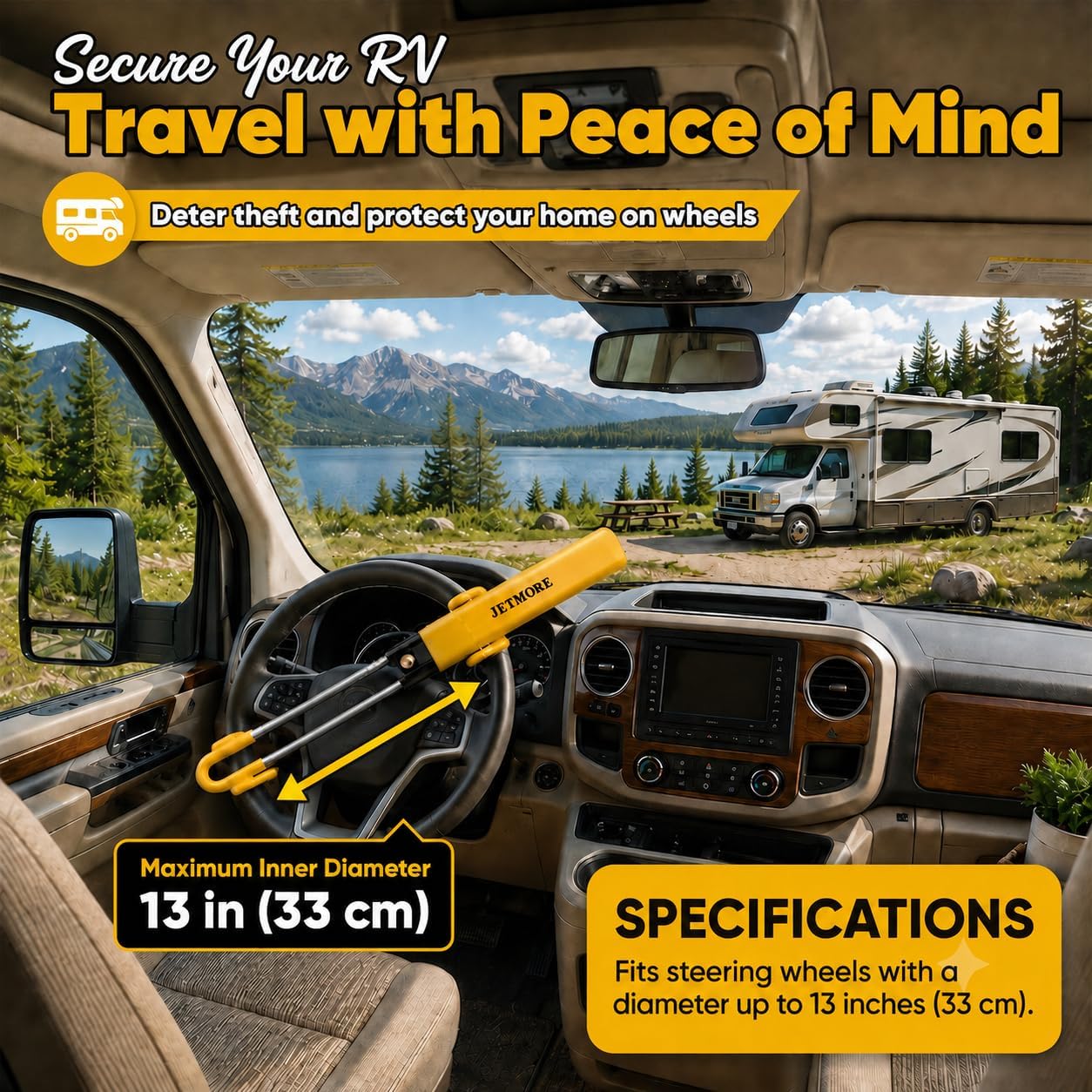 Detalle de JETMORE Steering Wheel Lock: Adjustable, Heavy-Duty Anti-Theft Device for Cars, Trucks, and SUVs