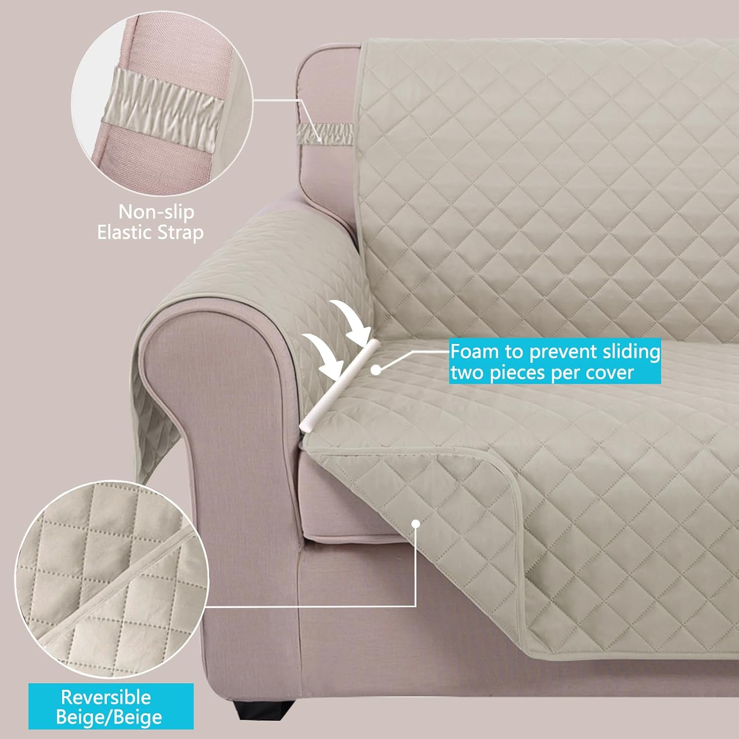 Thumbnail 2 de U-NICE HOME 4 Seater Sofa Cover 91-inch Beige 🛋
