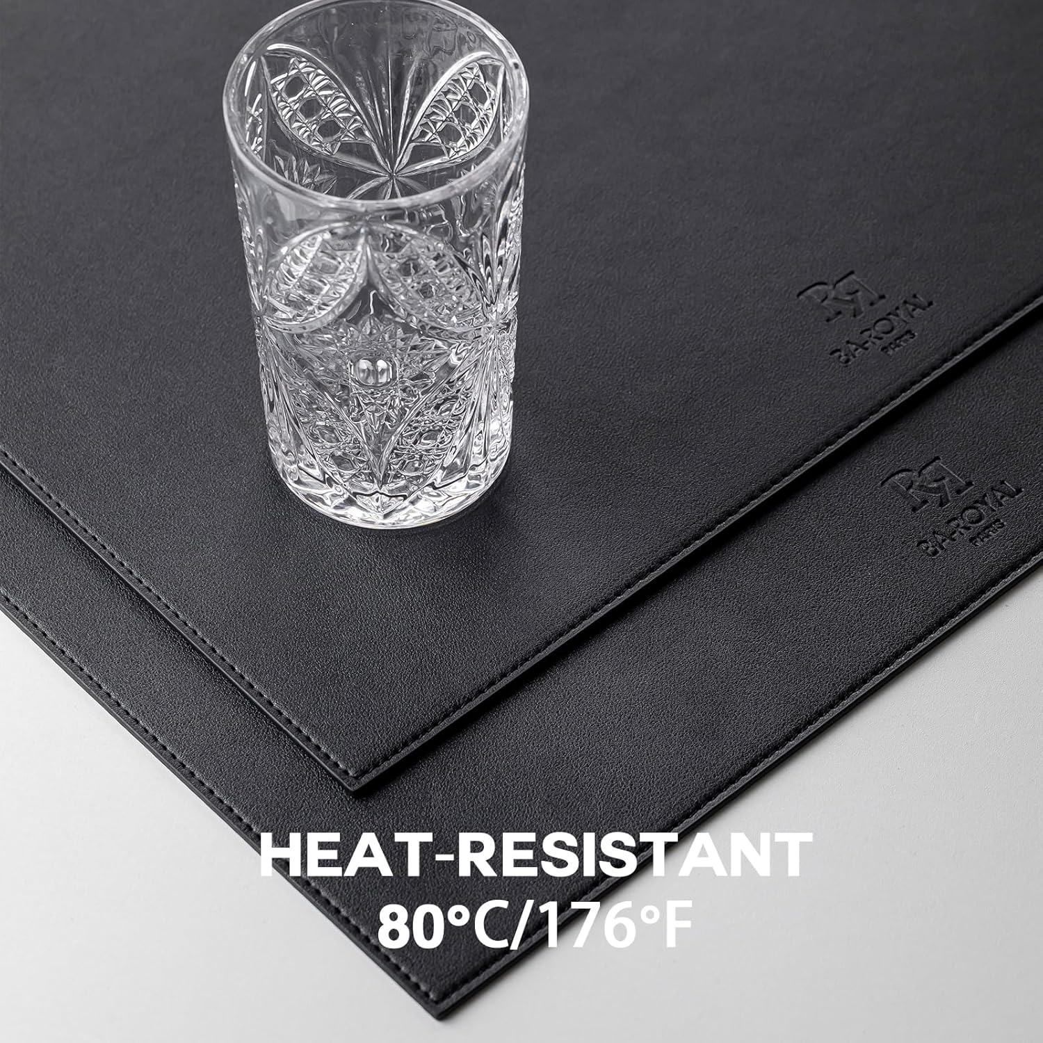 Thumbnail 4 de Baroyal Faux Leather Placemats (Set of 6) — Vinyl Washable, Non-Slip, Heat-Resistant Table Mats for Indoor/Outdoor Dining (Black)