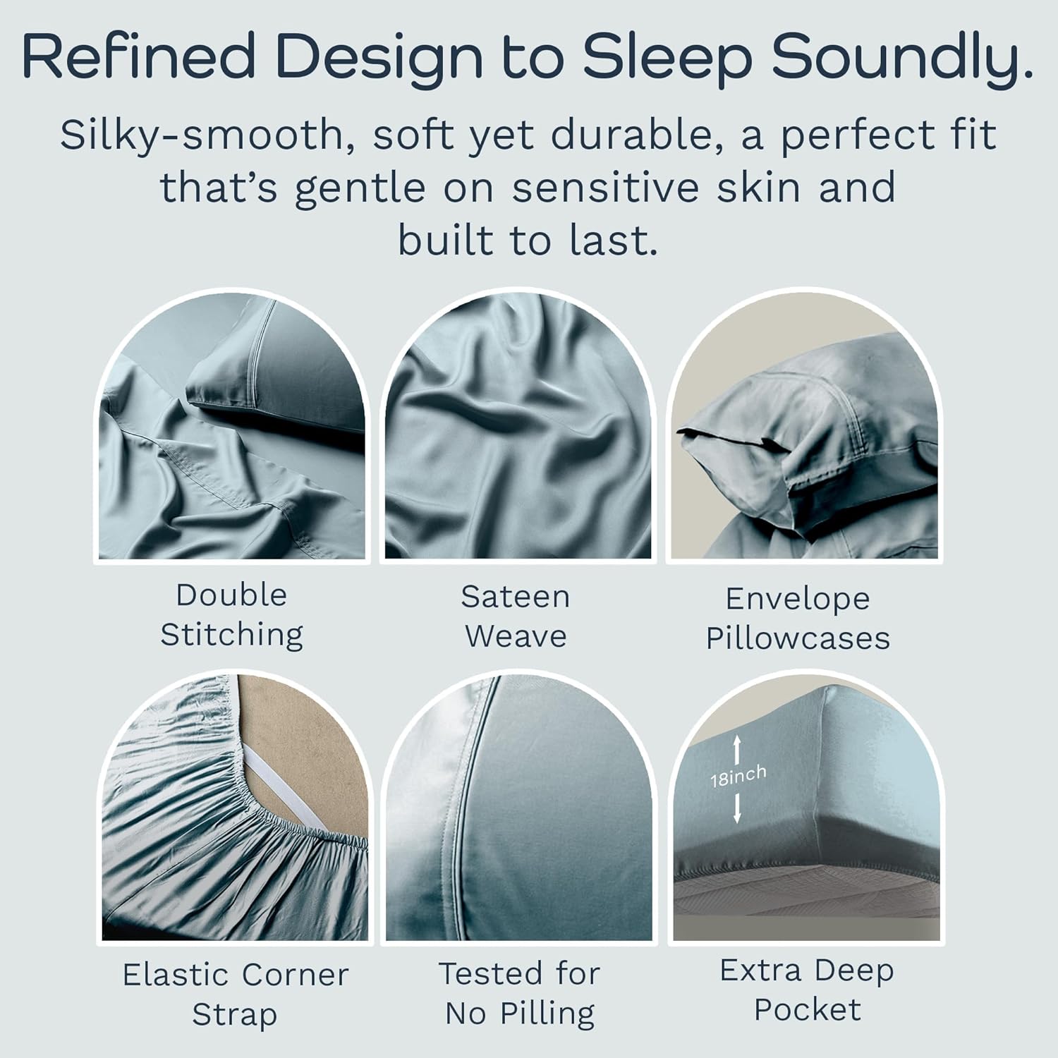 Thumbnail 4 de Olive + Crate Tencel Lyocell Eucalyptus Sheets (King) — Cooling 4-Piece Set with 18-Inch Deep Pocket Fit, Basalt Blue