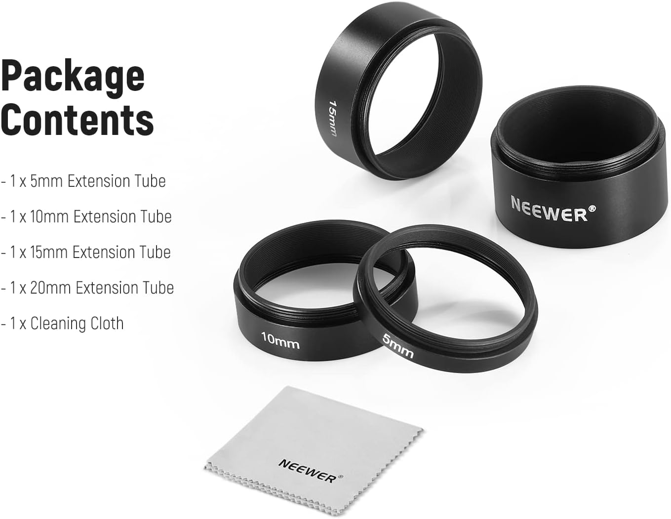Thumbnail 6 de NEEWER Kit de 4 tubes d’extension T2 (5 mm, 10 mm, 15 mm, 20 mm) M42 x 0,75 pour astrophotographie