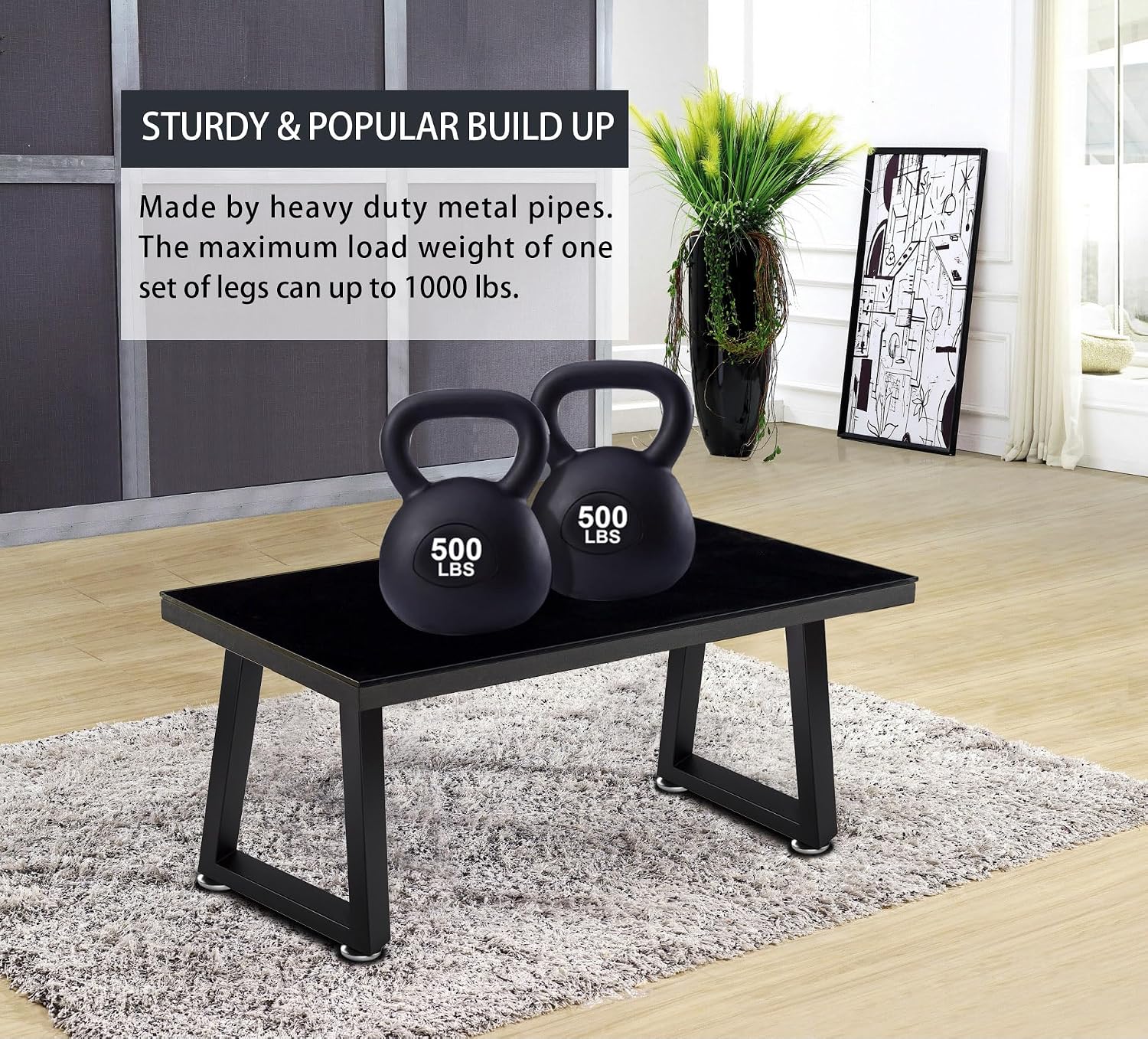 Detalle de Telakeni Trapezoid Legs 16-Inch Metal Bench and Table Legs, Black, Set of 2