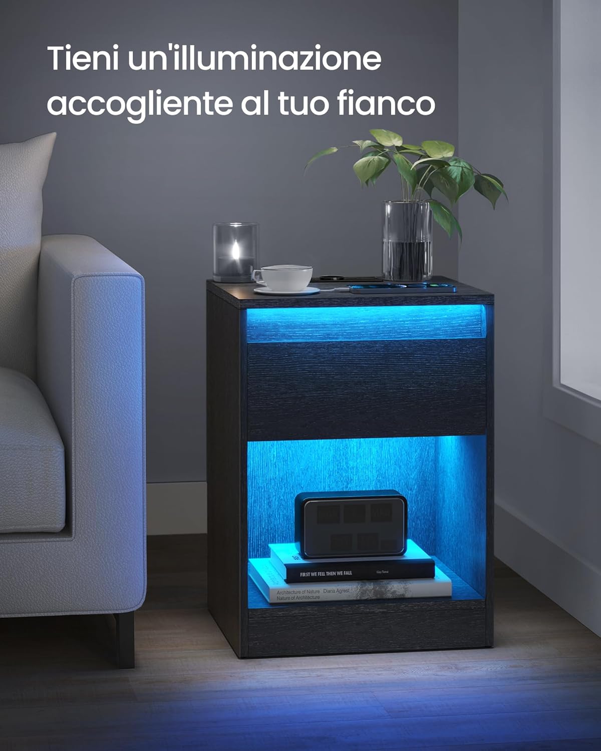 Thumbnail 6 de VASAGLE KAILYN Collezione Comodino LED con Stazione di Ricarica (LET618T22) - Nero Cenere