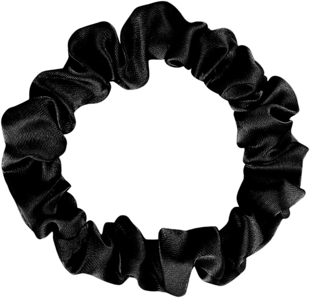 Detalle 2 de Amazon Basics Satin Scrunchies (Black) – No Crease, No Damage Hair Ties, 8 Count for Thin to Normal Hair