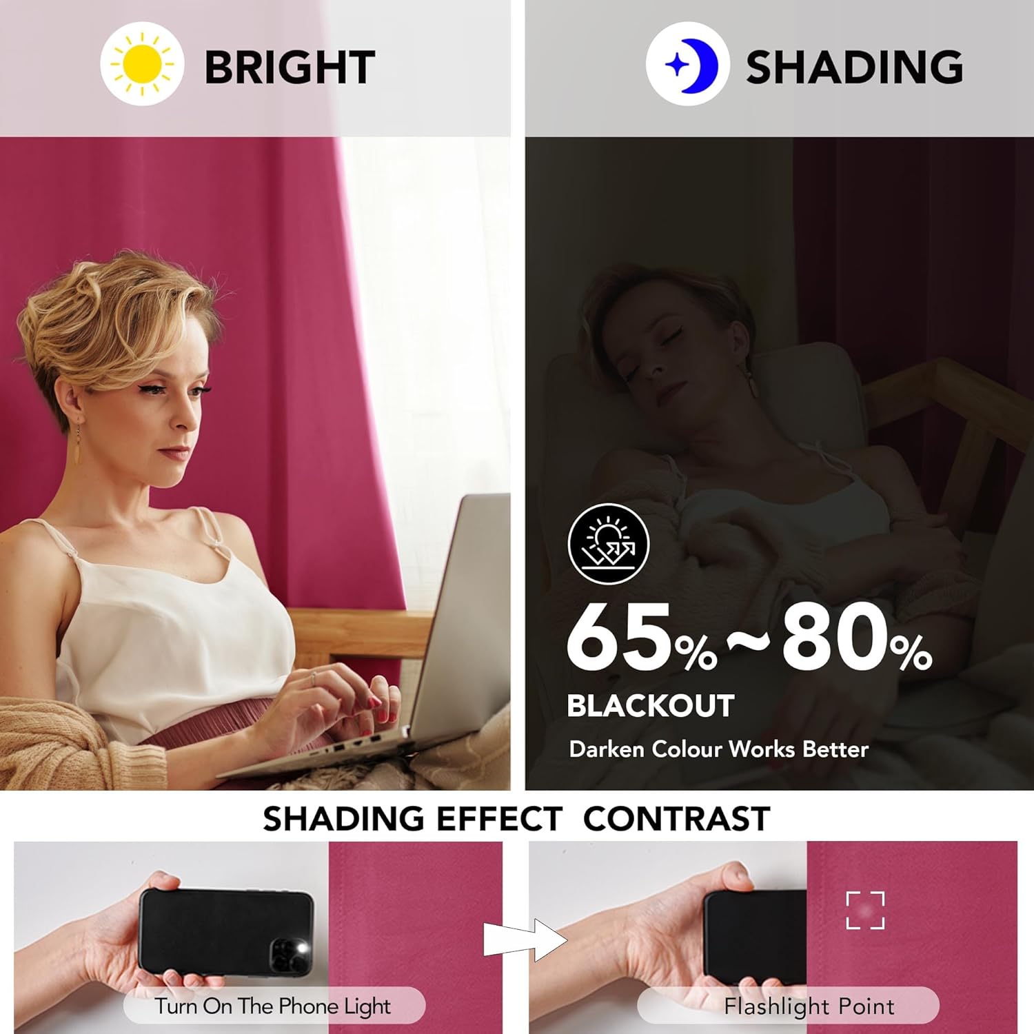 Thumbnail 3 de Deconovo Blackout Curtains 52 x 84 Inch fuchsia 🪟