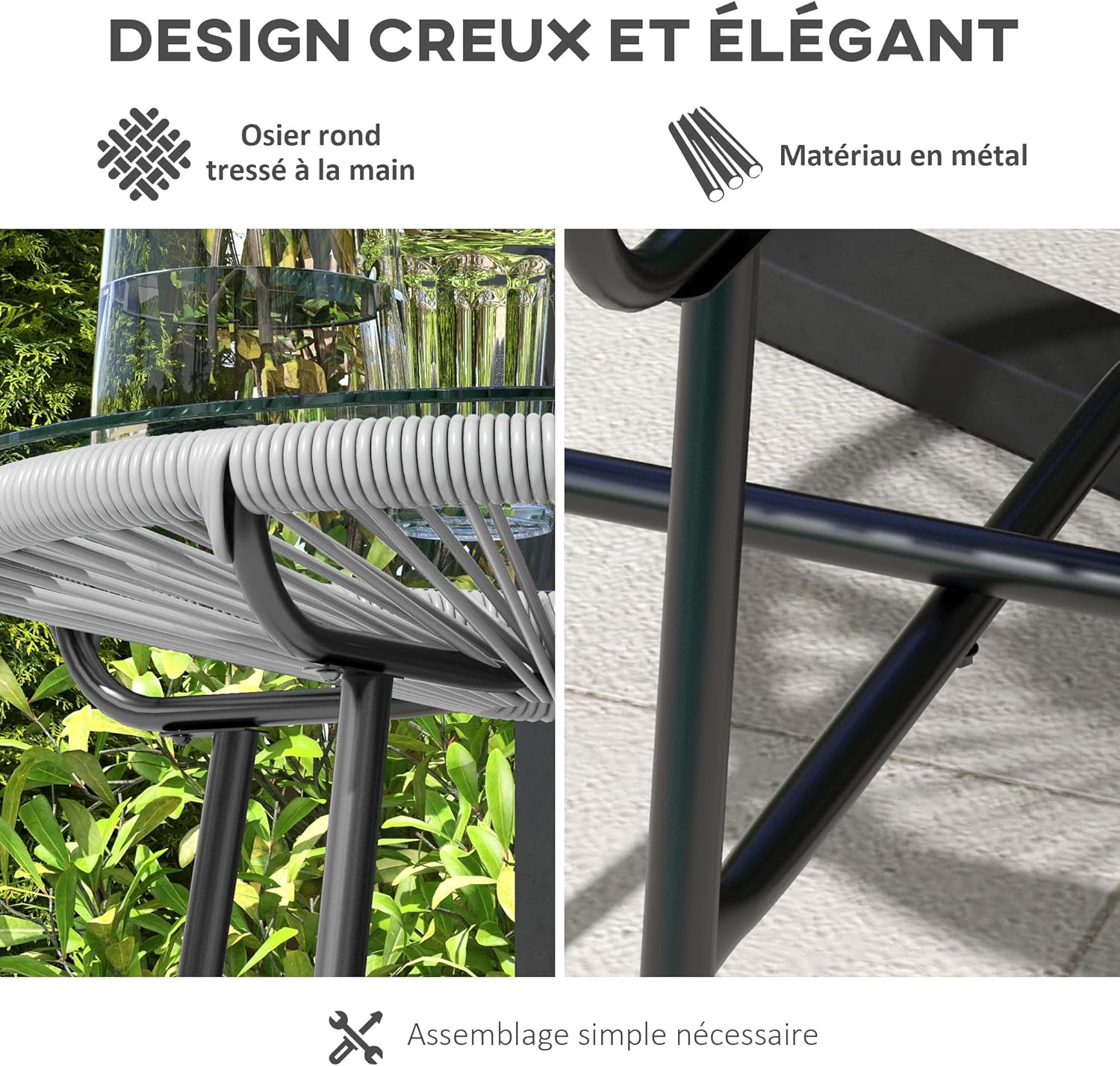 Thumbnail 4 de Table basse ronde Outsunny en résine, rotin métal et plateau verre trempé Ø50 cm – Gris