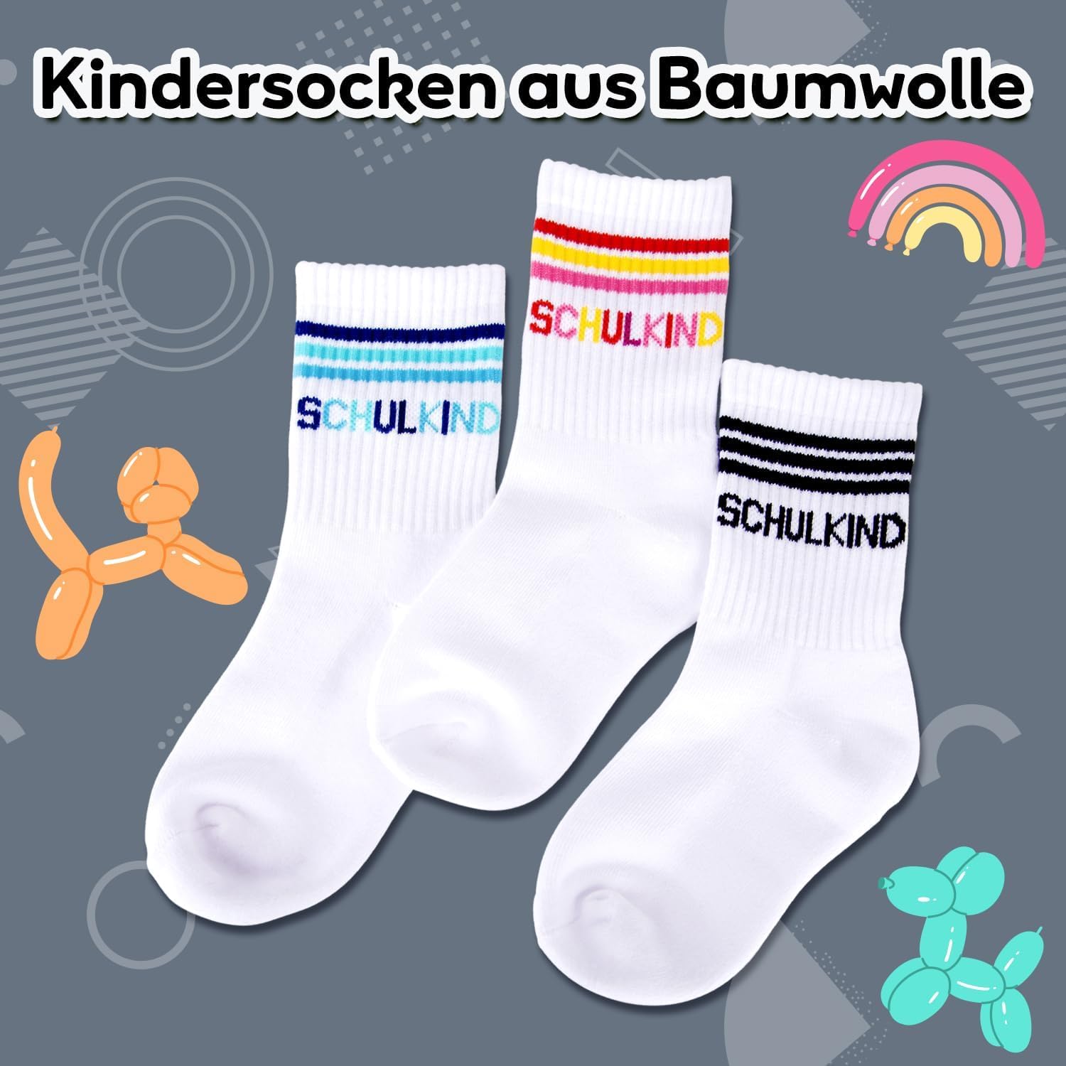 Detalle de Orifinter Schulkind Socken 27-32 – modische, langlebige Baumwollsocken für Einschulung