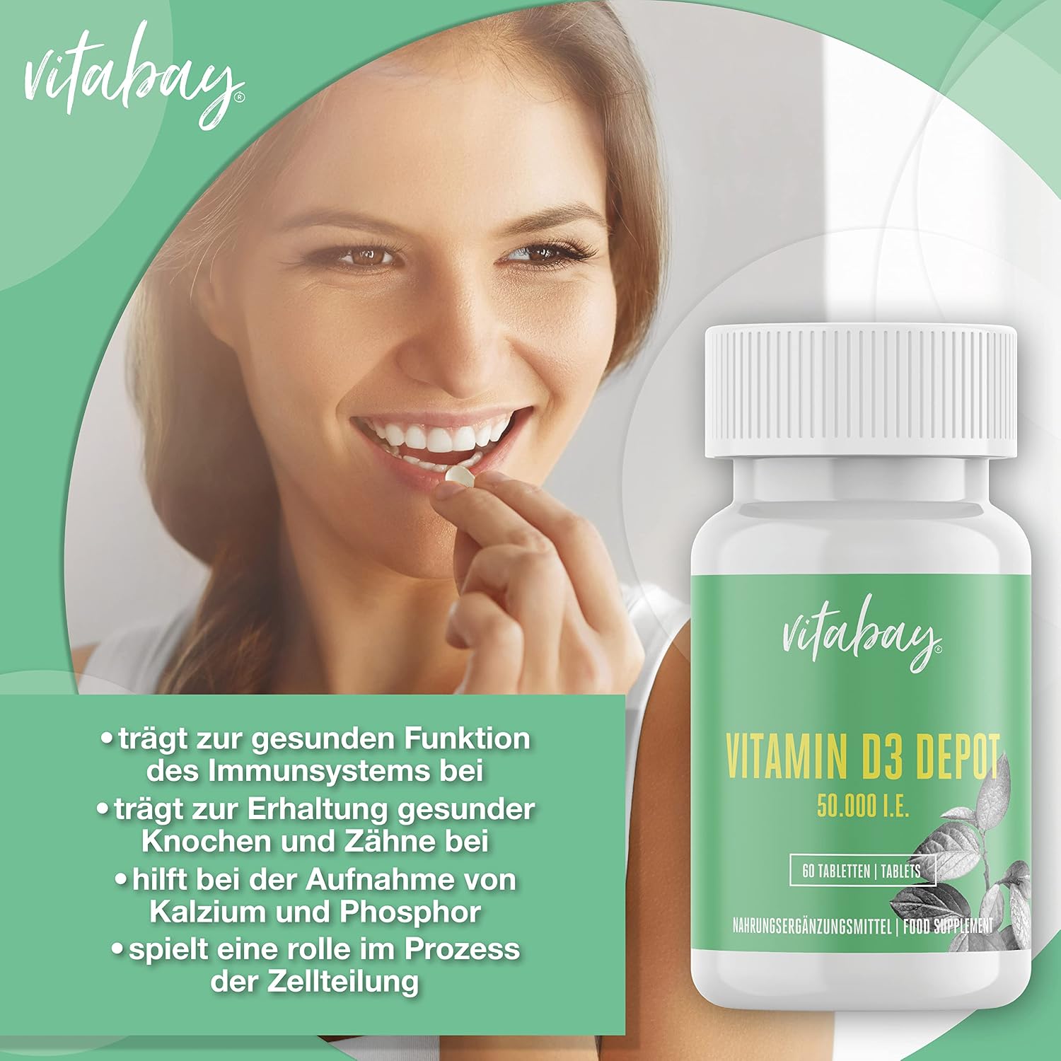 Thumbnail 4 de Vitamine D3 Depot 50.000 I.E. (vit végétal) – 60 comprimés, pour environ 50 jours