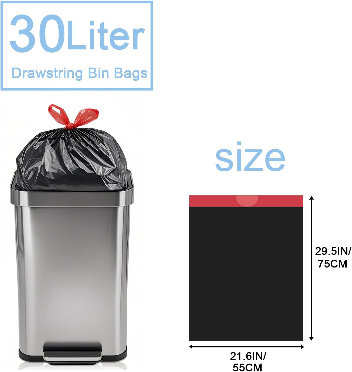 Detalle 2 de XIYOO 30L Black Bin Bags 50 Count