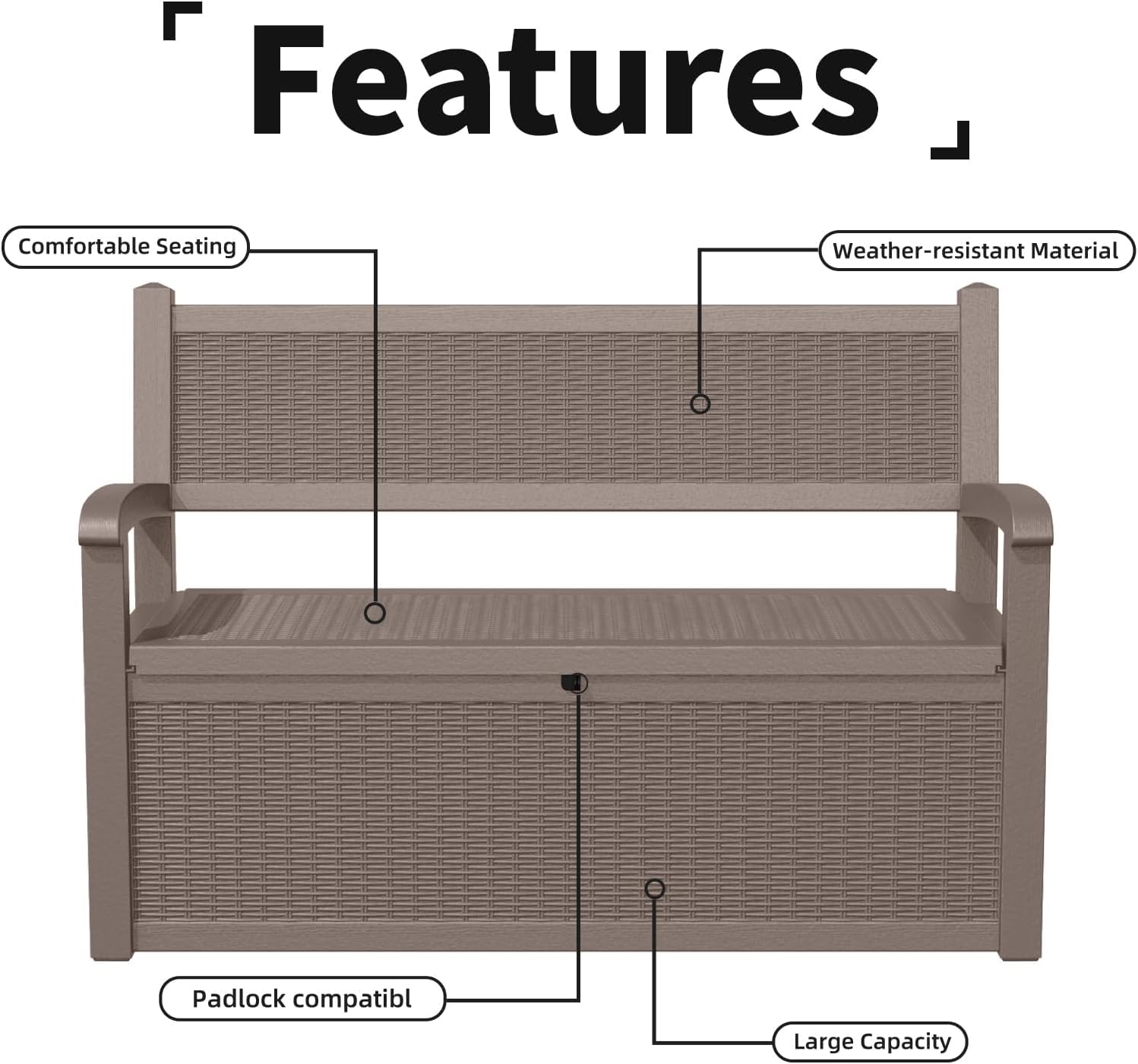 Detalle 2 de PatioZen Outdoor Storage Bench 80-Gallon
