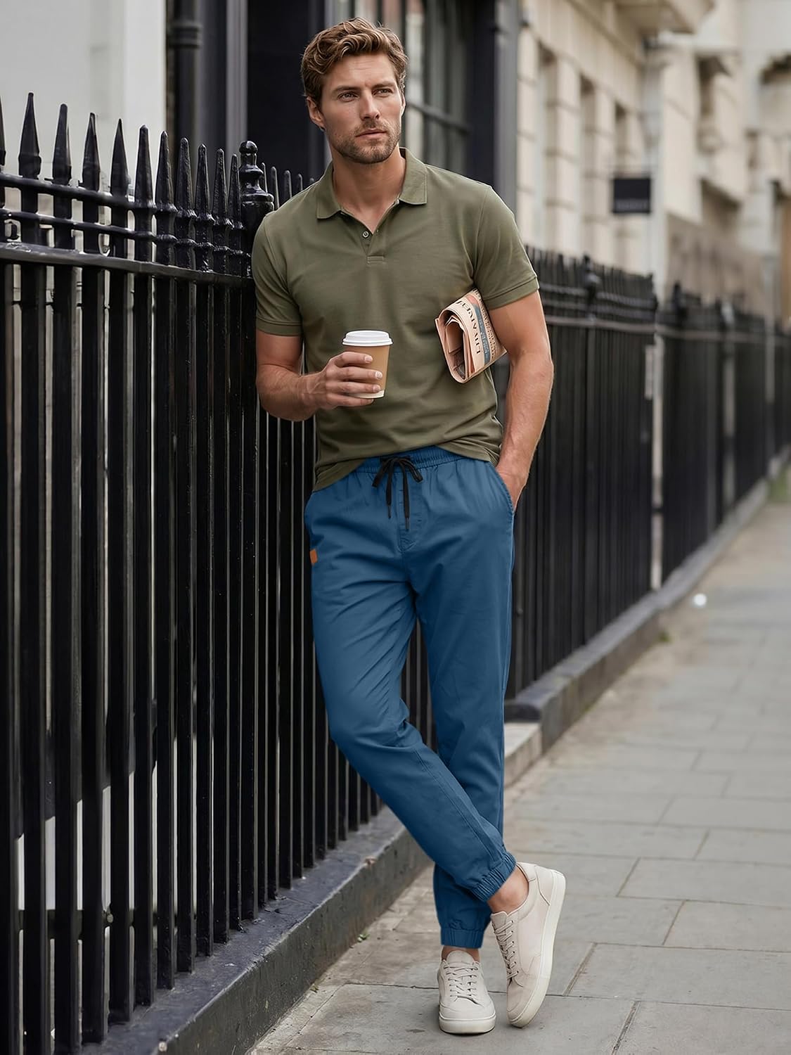 Detalle 1 de JMIERR Men’s Casual Joggers (Cotton Drawstring Chino Cargo Style)