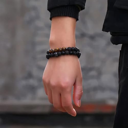Thumbnail 6 de RANKEEF Tiger Eye Bracelet Set for Men – 8mm Natural Stone Beads, Lava Rock & Black Crystal, Adjustable Unisex Gift
