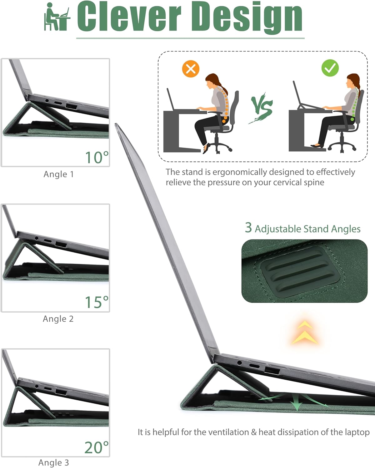 Thumbnail 1 de HYZUO 15-16 Inch Laptop Sleeve Case with Adjustable Stand – Midnight Green (A3428/A3429) for MacBook Pro 16 and 15, Dell XPS 15, HP Envy 15.6