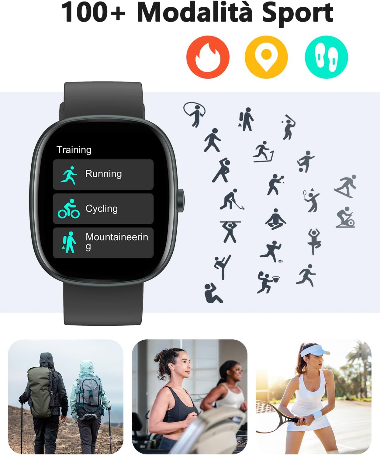 Detalle de HUAKUA Smartwatch Uomo Donna – Chiamate, Notifiche e Fitness con AMOLED, 5ATM e Bluetooth 5.4