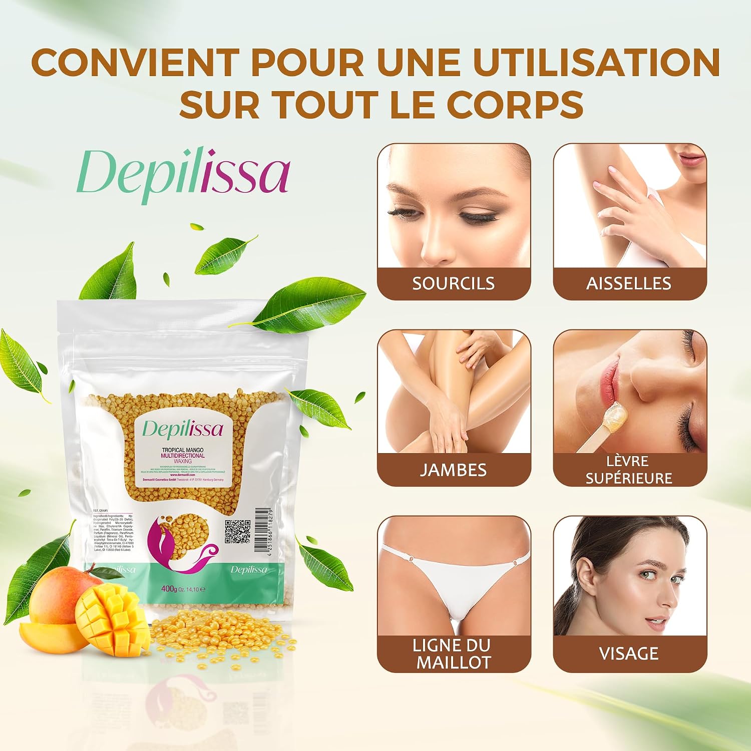 Thumbnail 2 de Depilissa Perles de cire dépilatoire pour le visage, sourcils et zones intimes (sans bandes) – Tropical Mango